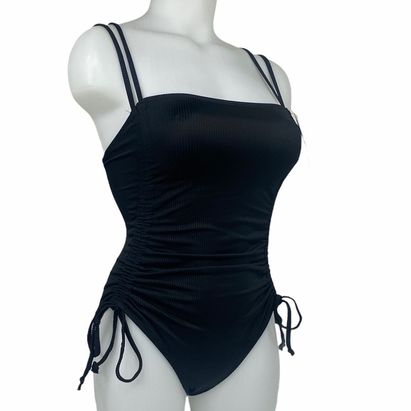 CALIFORNIA Waves Black Ribbed Side Tie Swimsuit - Picture 5 of 10
